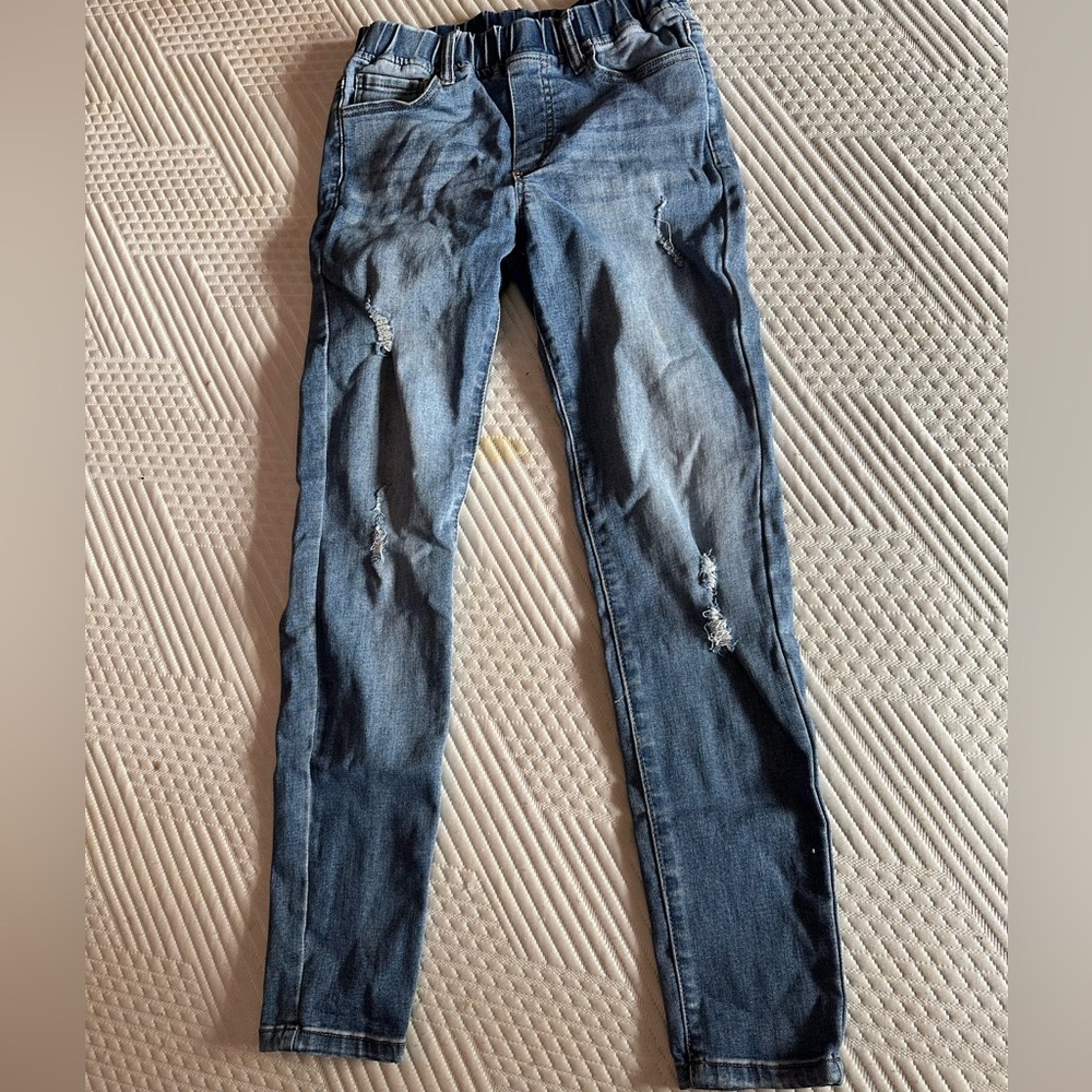 Elastic Waist Women's Blue Distressed Skinny Jeans